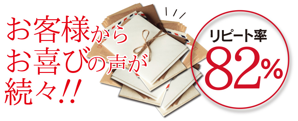 お客様からお喜びの声が続々！！リピート率82％！！